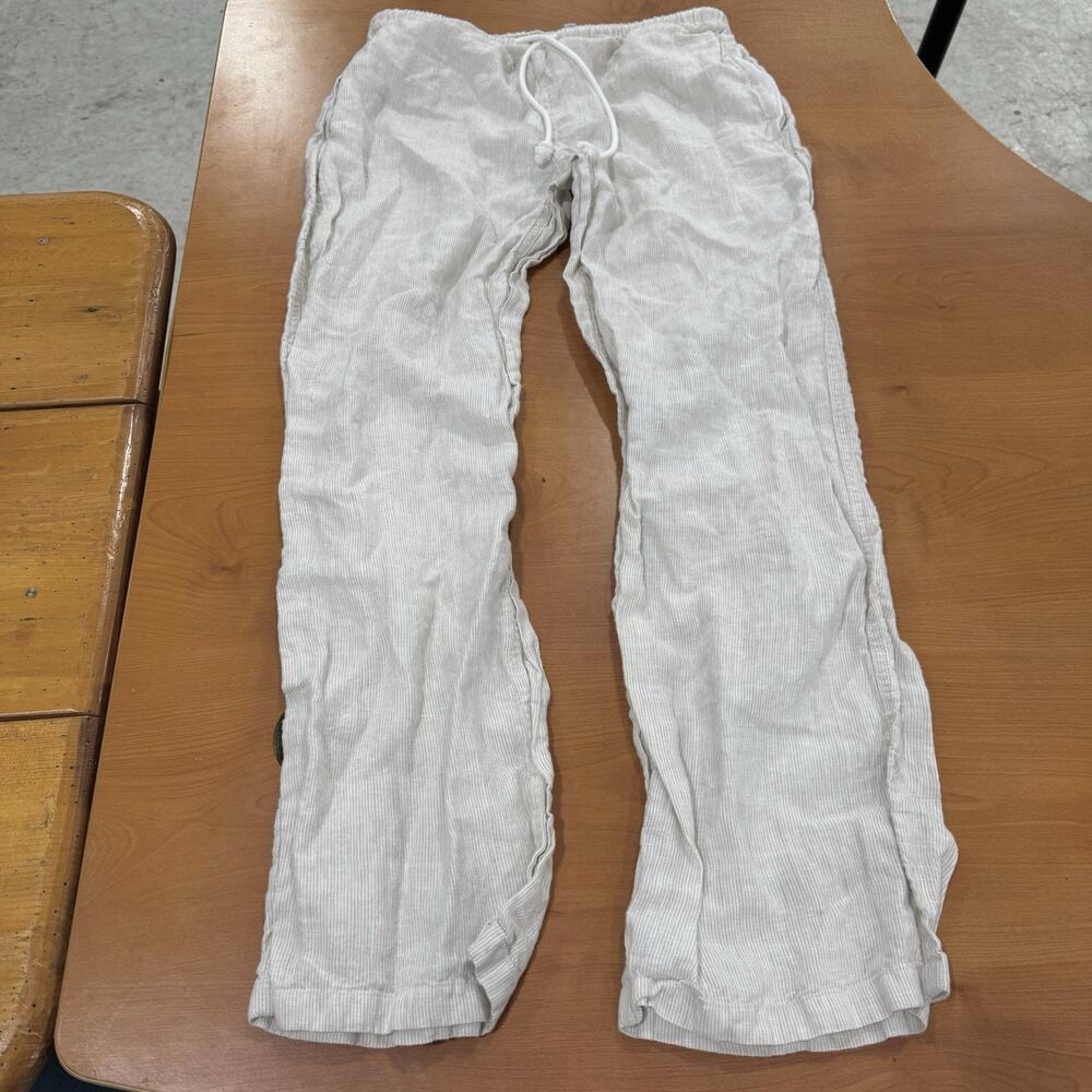 TNA Artizia Drawstring Linen Pants Sz S Beige White Striped